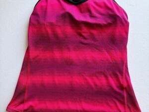 New Balance Tank Womens L Pink Striped Scoop Neck Built-In Bra Stretch